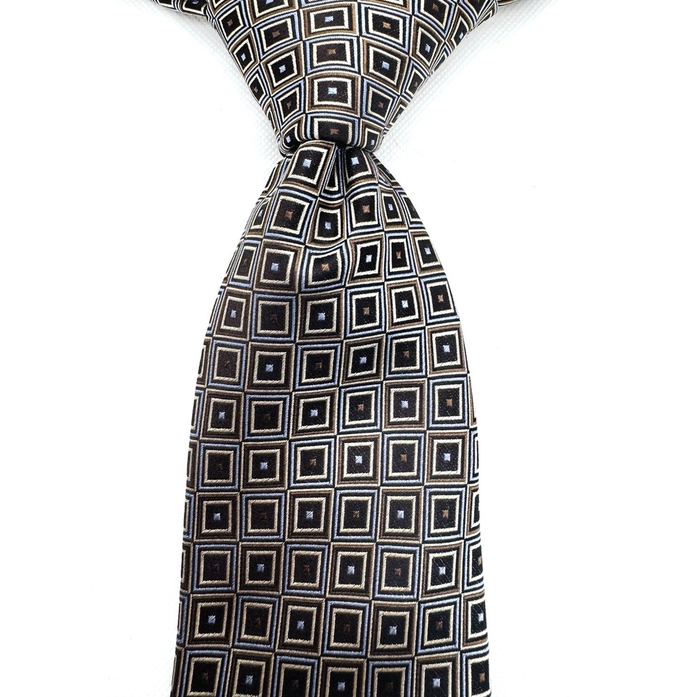 Donald Trump Silk Tie Men Silver Geometric Jacquard Hand Made USA